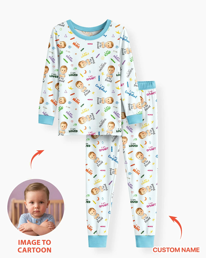 Kids Affirmations Custom  Bamboo Two Piece Long Sleeve Pajama Set