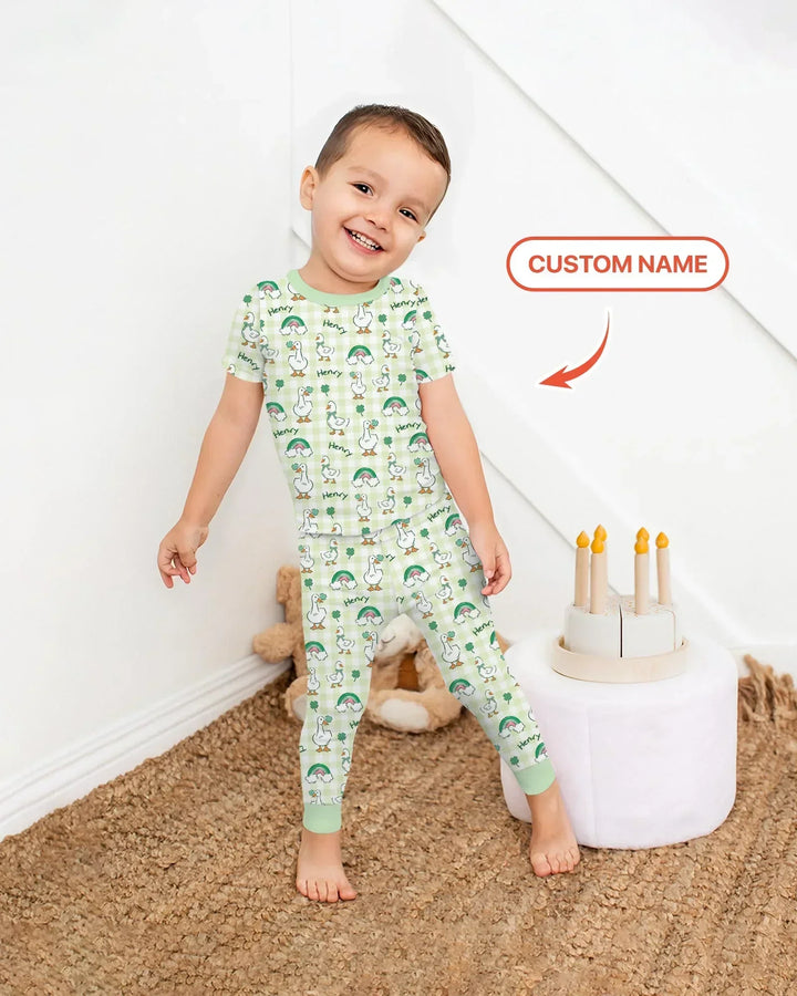 Custom Name Lucky Ducks Two Piece Short Sleeve Pajama Set
