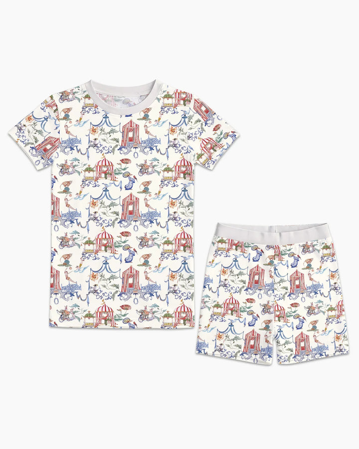 Vintage Lousiana Circus Toile Family Matching Bamboo Two Piece Short Sleeve Shorts Pajama Set