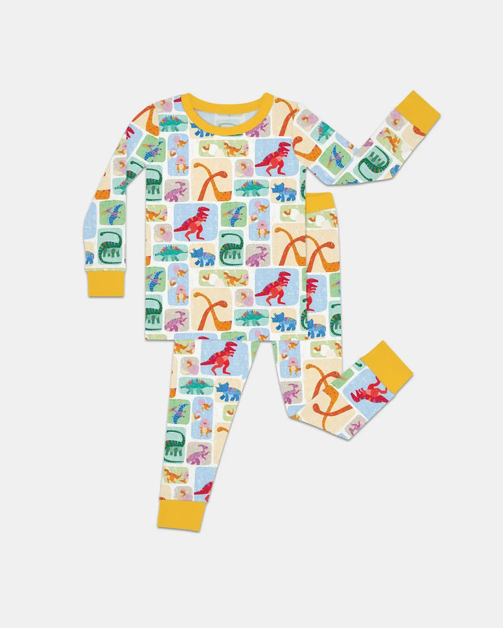 Pijama de dos piezas de bambú de manga larga Rainbow Dino Friends a juego para toda la familia