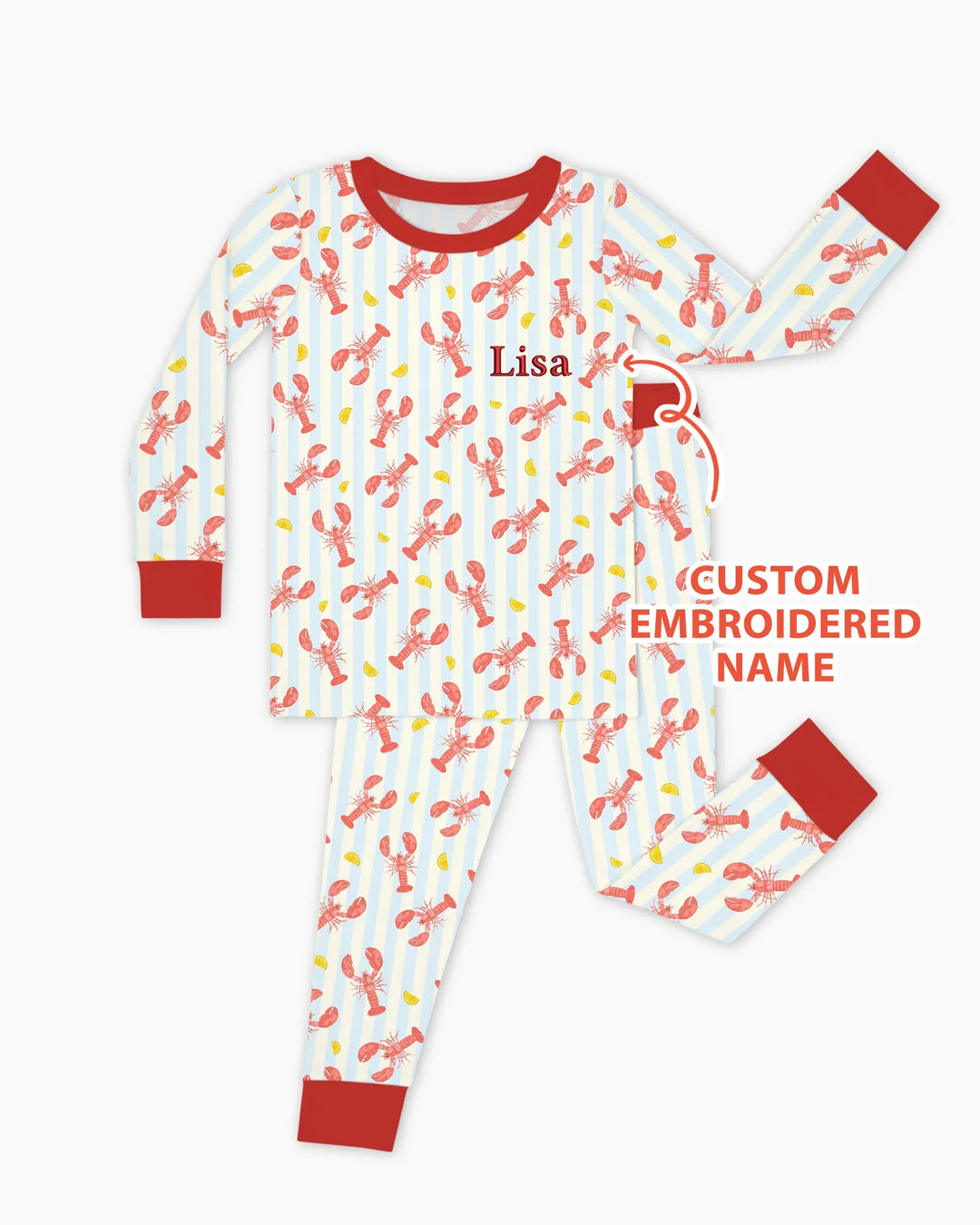 Conjunto de Pijama de Dos Piezas de Bambú de Manga Larga con Bordado Personalizado de Cangrejo de Río para Bebé