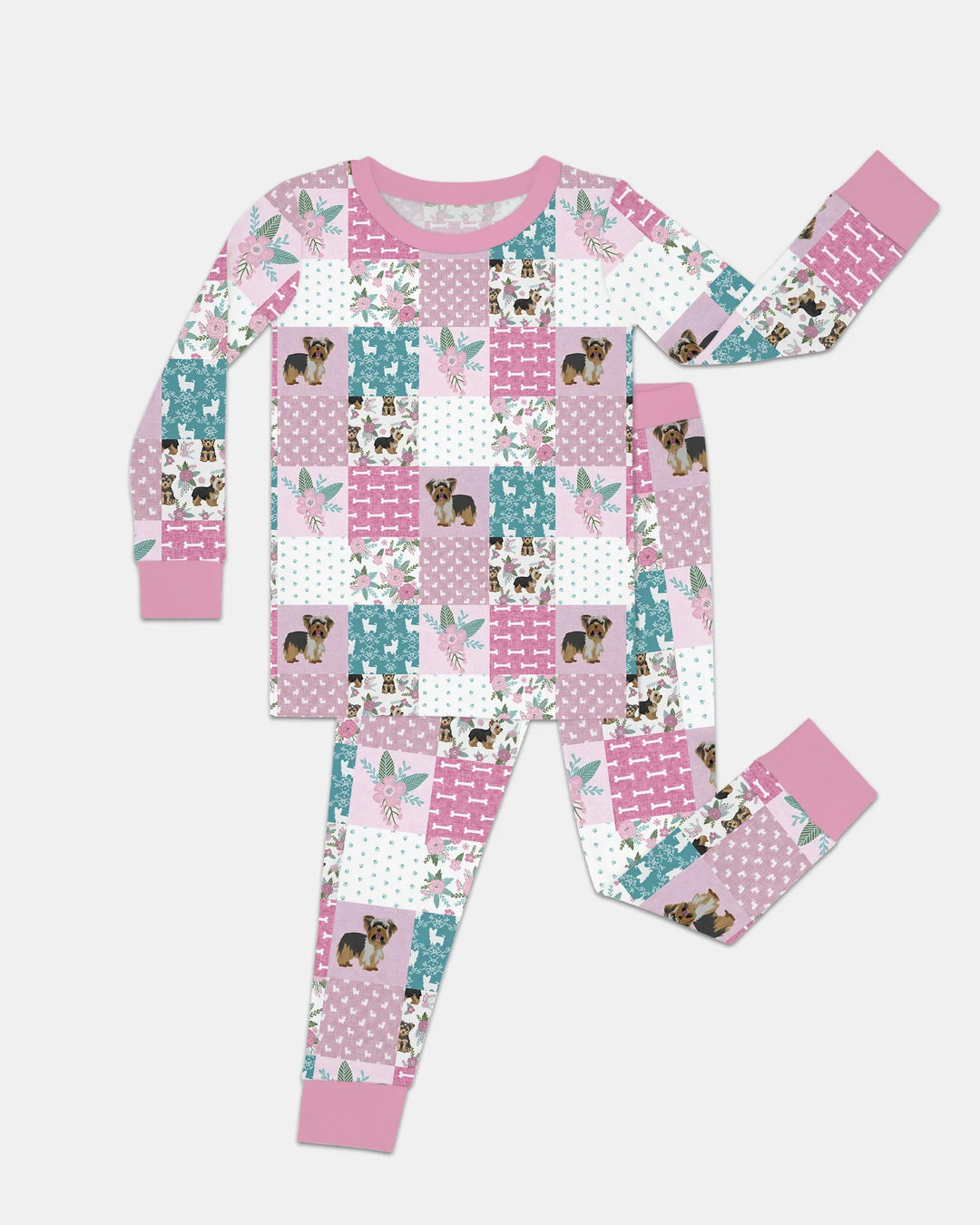 Floral Yorkie Grace Two Piece Long Sleeve Pajama Set