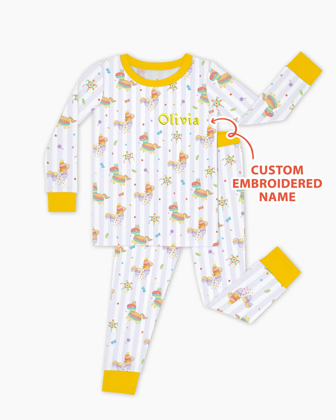 Personalized Embroidered Name Cinco De Mayo Bamboo Two Piece Long Sleeve Pajama Set