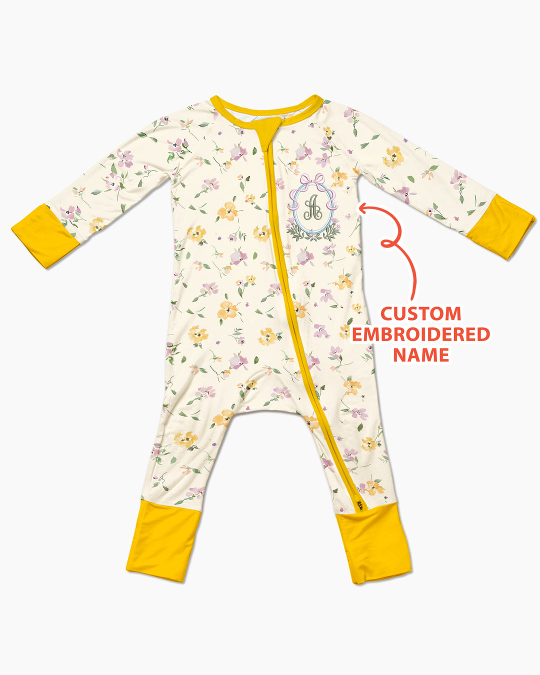 Custom Embroidered Name Floral Bamboo Convertible Zippy