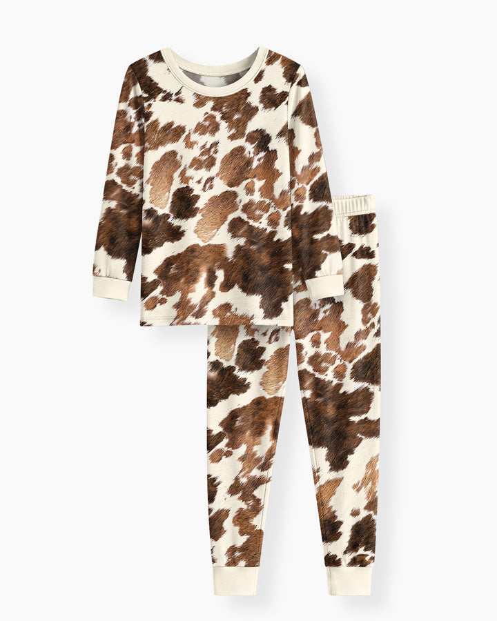 Trendy Cowhide Bamboo Two Piece Long Sleeve Pajama Set
