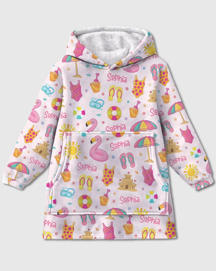 Custom Name Summer is Fun Bamboo Blanket Hoodie