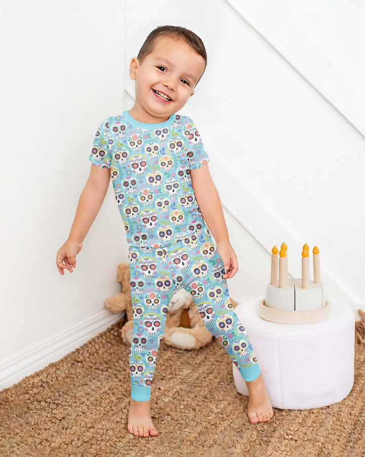 Floral Skull Bamboo Two Piece Short Sleeve Pajama Set
