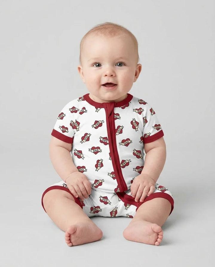 Old School Dad Hearts Daddy & Me Matching Bamboo Shorty Zippy
