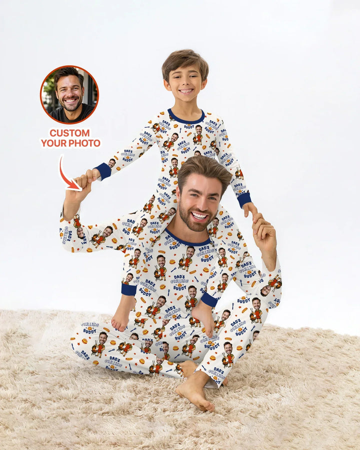 Custom Photo Dad's Grilling Buddy Family Matching Bamboo Men's Pajama Set
