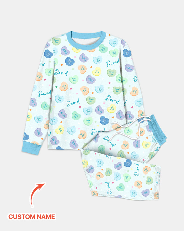 Custom Name Colorful Candy Hearts Family Matching Men's Pajama Set