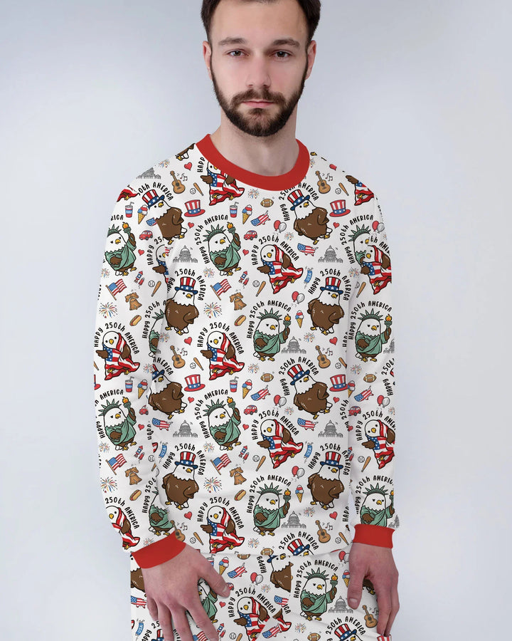 Happy 250th America Cute Patriotic Eagles Family Matching Bamboo Men's Pajama Set