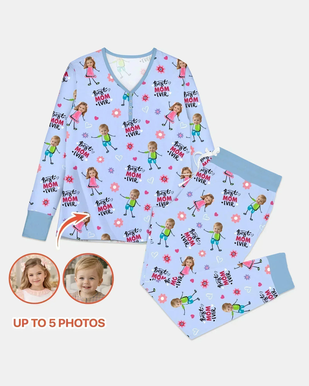 Custom Photo "Best Mom Ever" Doodle Bamboo Women Pajama Set