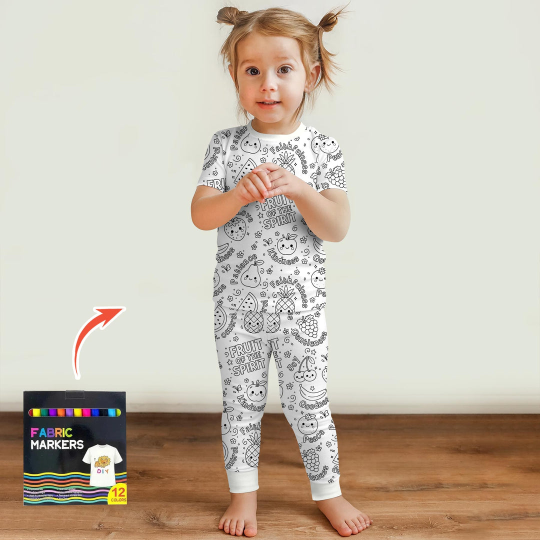 All Colorable Fruit of the Spirit Two Piece Short Sleeve Pajama Set