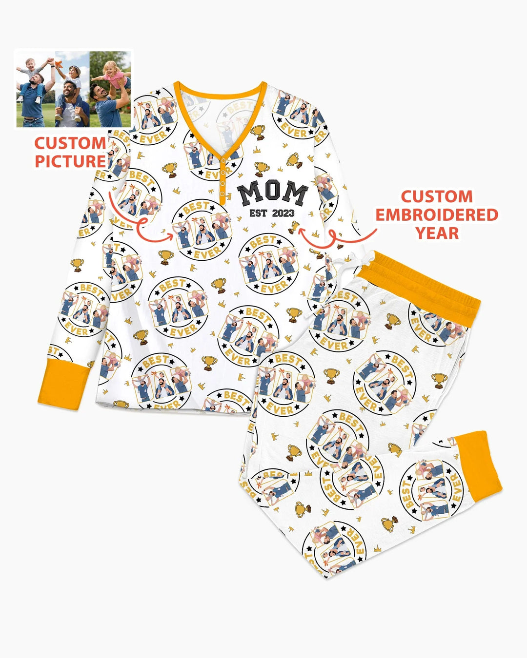 Conjunto de pijama de bambú bordado para mujer, personalizado, a juego para el Día del Padre