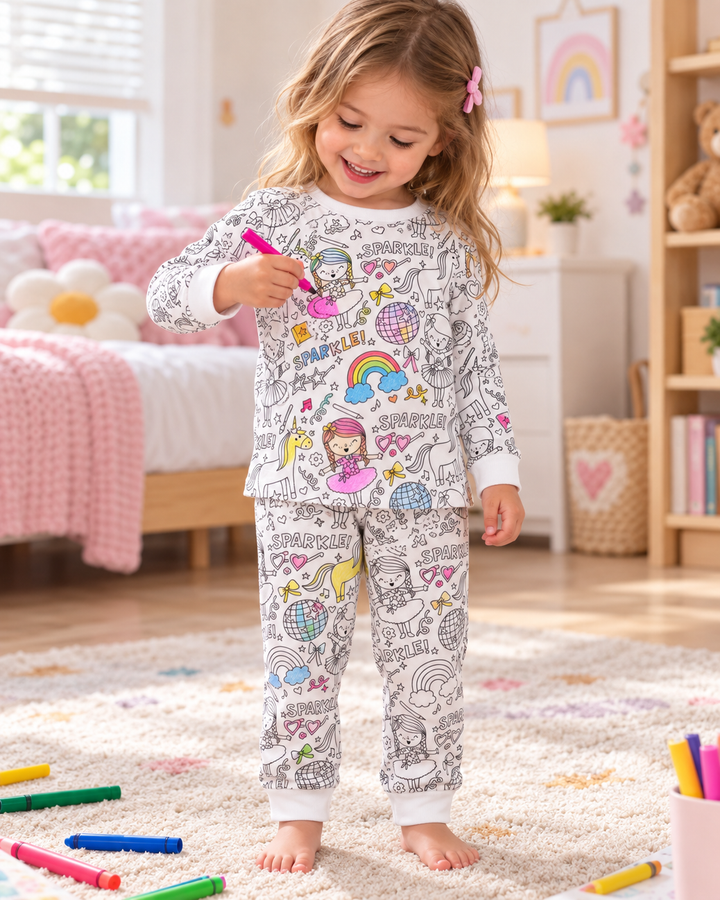 Conjunto de pijama de dos piezas de manga larga de bambú todo colorable