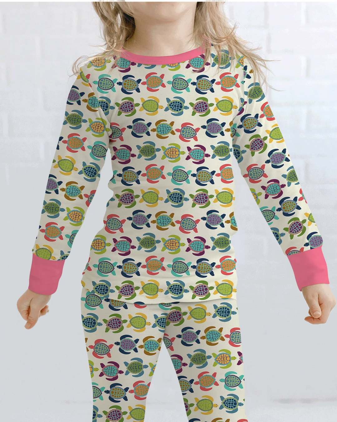 Happy Turtle Parade Bamboo Two Piece Long Sleeve Pajama Set
