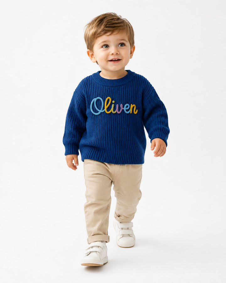 Embroidered Baby Name Bamboo Knit Sweater Bubble