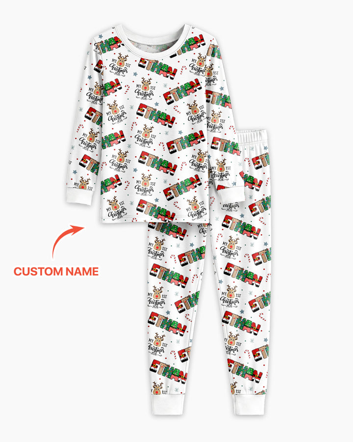 Custom Name My First Christmas 2026 Bamboo Two Piece Long Sleeve Pajama Set (G)