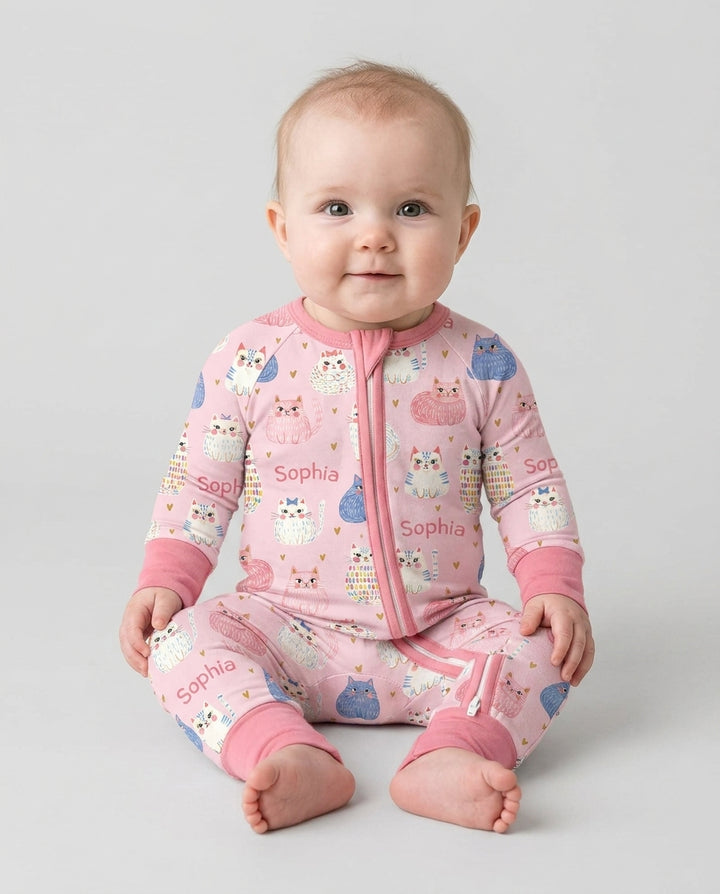 Custom Name Cute Pastel Cat Bamboo Convertible Zippy