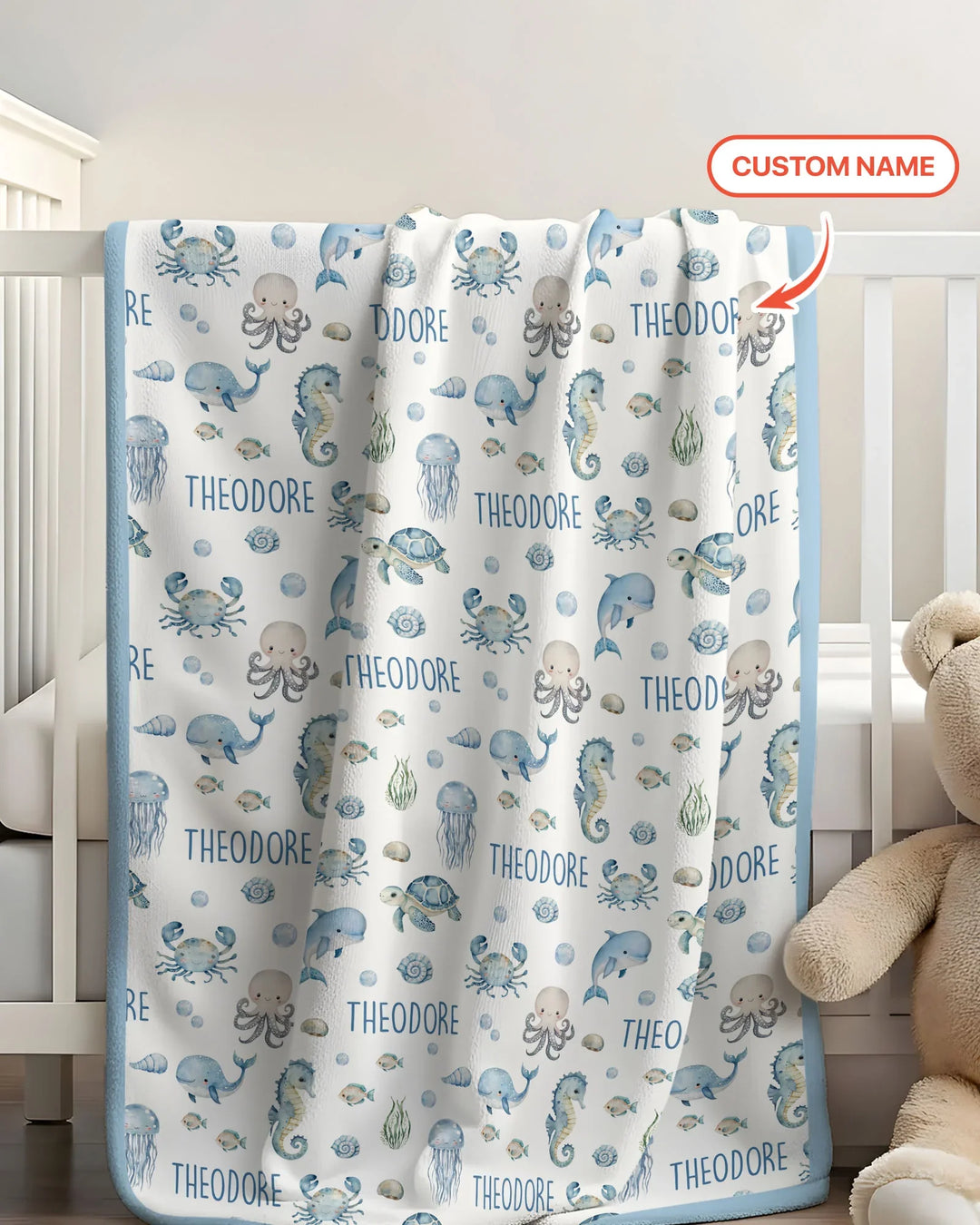 Custom Name Ocean Friends  Bamboo Blanket