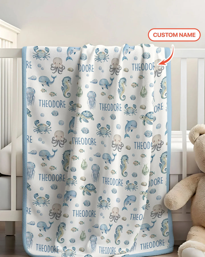 Custom Name Ocean Friends  Bamboo Blanket