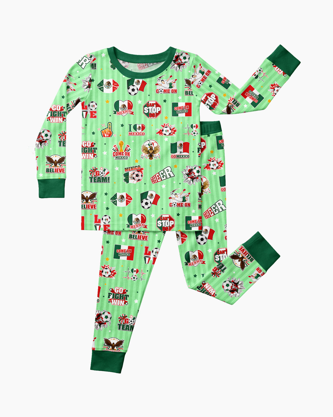 Soccer Game Day Go Team Mexico Family Matching Bamboo Two Piece Long Sleeve Pajama Set