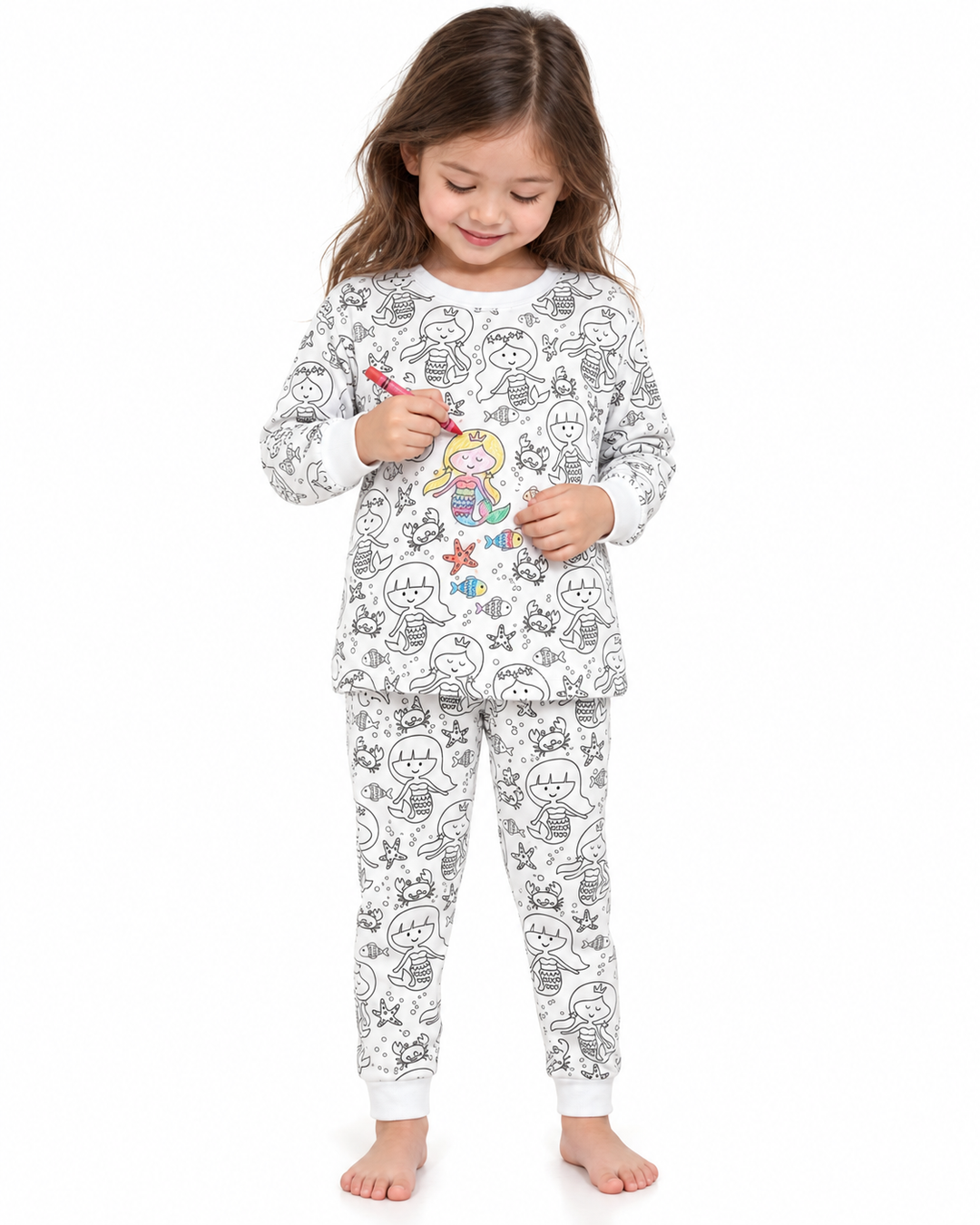 Little Mermaid Colorable Bamboo Two Piece Pajama Set