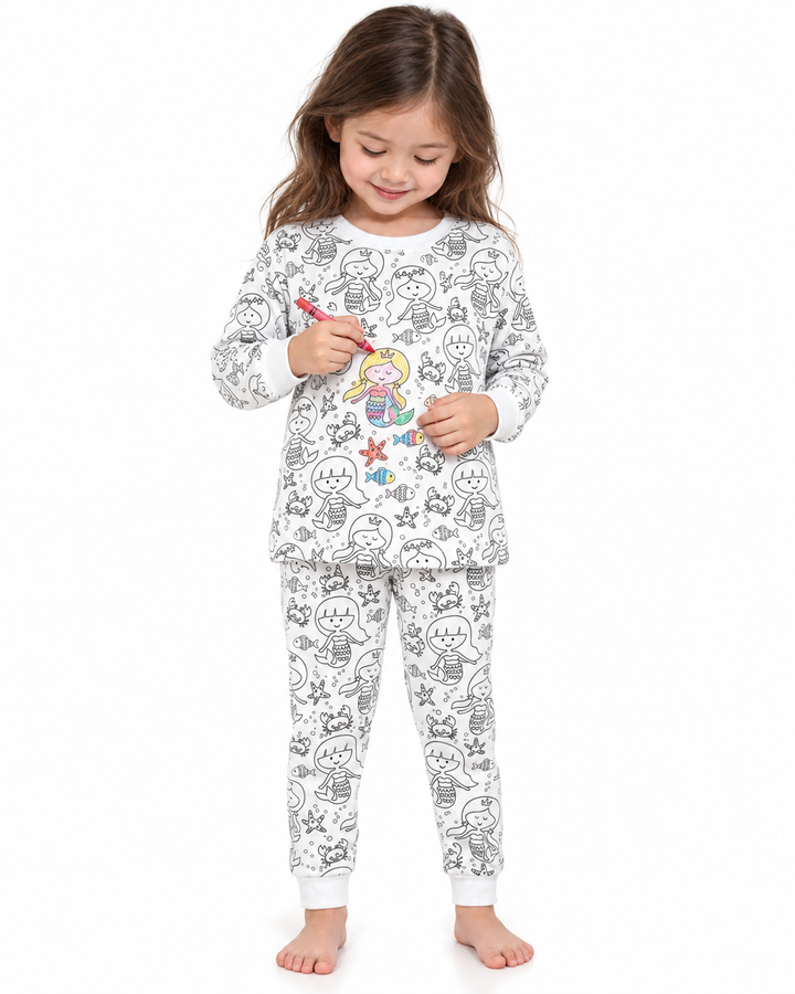Little Mermaid Colorable Bamboo Two Piece Pajama Set