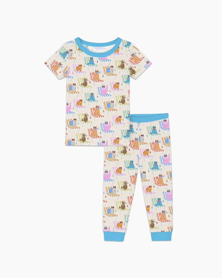 Meow Sunbathing Mommy & Me Matching Bamboo Two Piece Short Sleeve Pajama Set