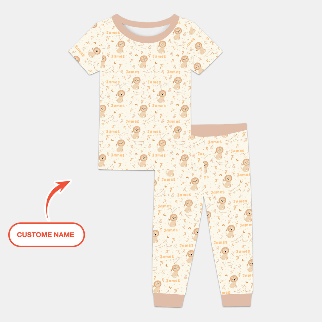 Bohemian Baby Zodiac Signs Custom Name Two Piece Short Sleeve Pajama Set