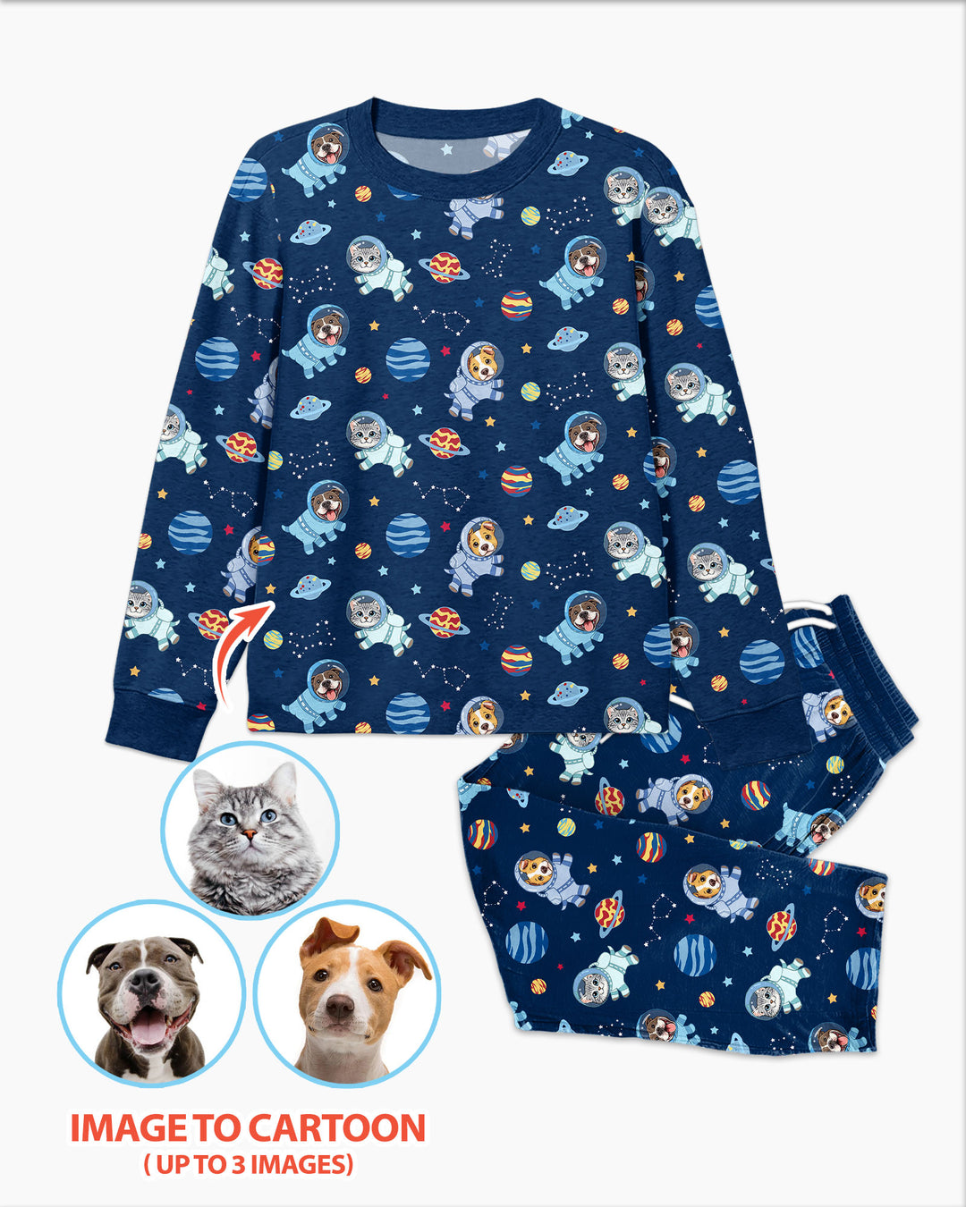 Astronaut Custom Pet Image Family Matching Bamboo Men's Pajama Set