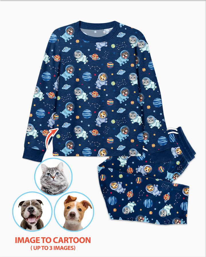 Astronaut Custom Pet Image Family Matching Bamboo Men's Pajama Set