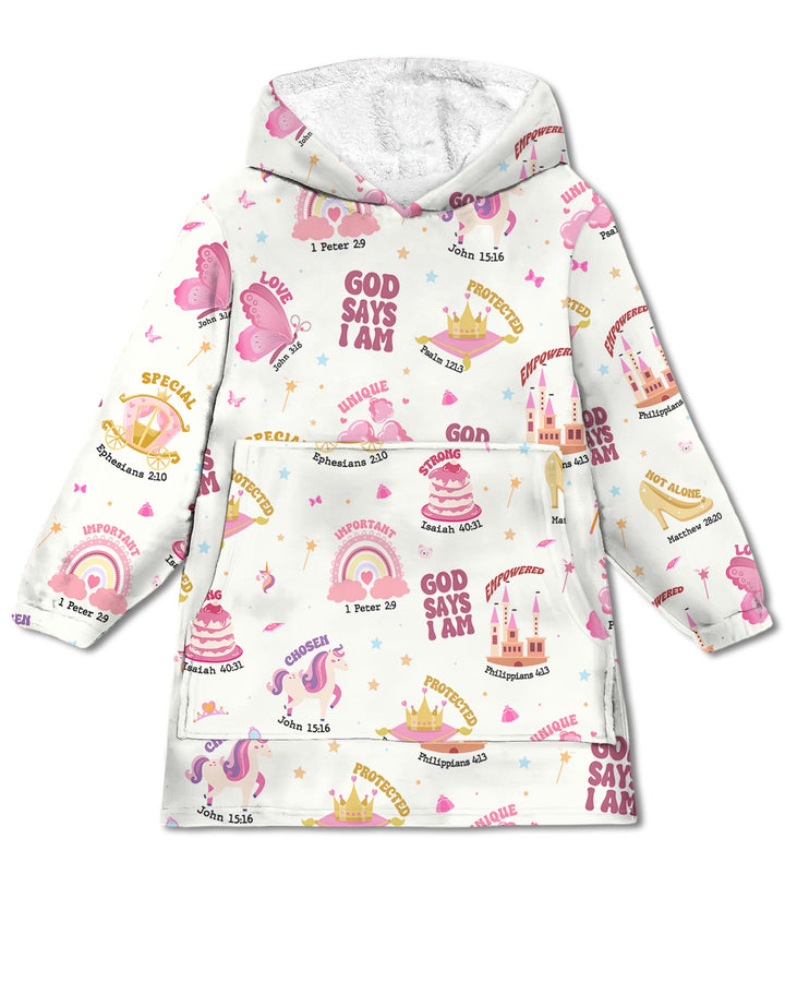 God Says I Am Girl Wearable Blanket Hoodie