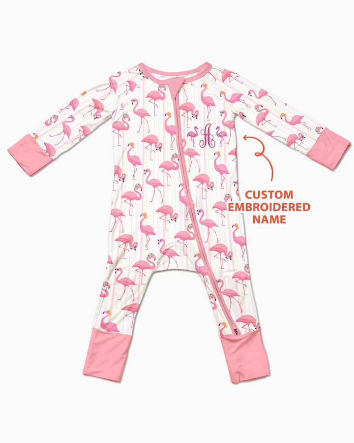 Custom Name Embroidered Flamingo Bamboo Convertible Zippy