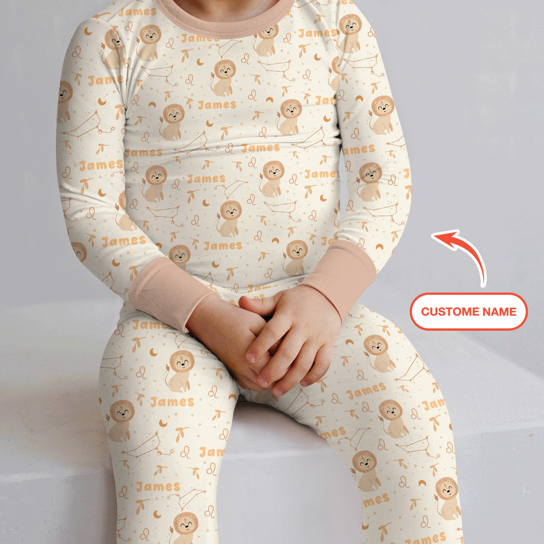 Bohemian Baby Zodiac Signs Custom Name Two Piece Long Sleeve Pajama Set