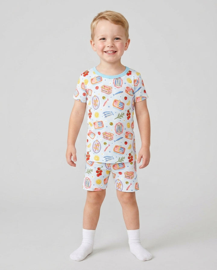 Preppy Sardines Bamboo Two Piece Short Sleeve Shorts Pajama Set