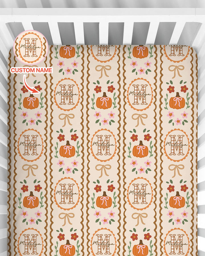 Custom Name Pumpkin Cottage Bamboo Fitted Crib Sheet