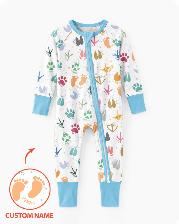 Cute Farm Animal Tracks Custom Name Bamboo Convertible Zippy