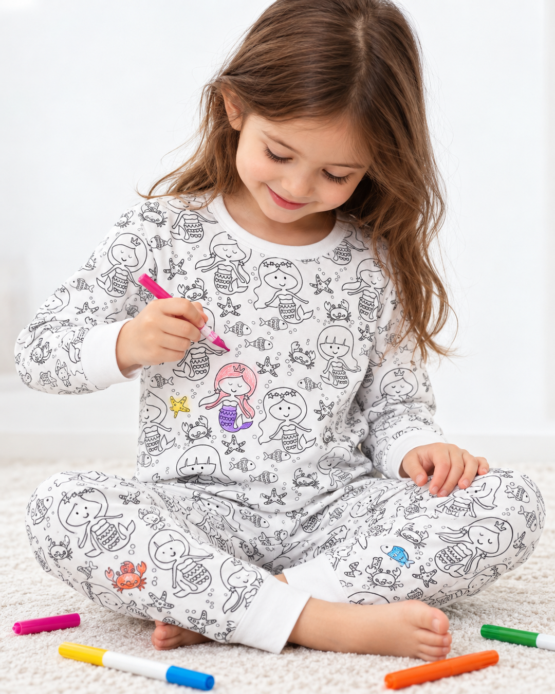 Little Mermaid Colorable Bamboo Two Piece Pajama Set