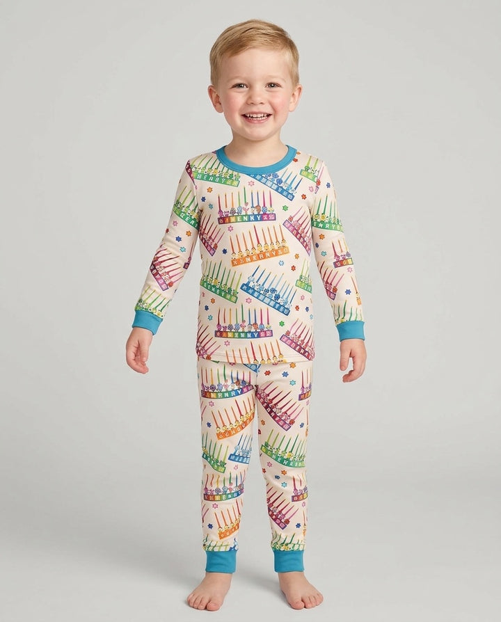 Personalized Jewish Menorah Bamboo Two Piece Long Sleeve Pajama Set