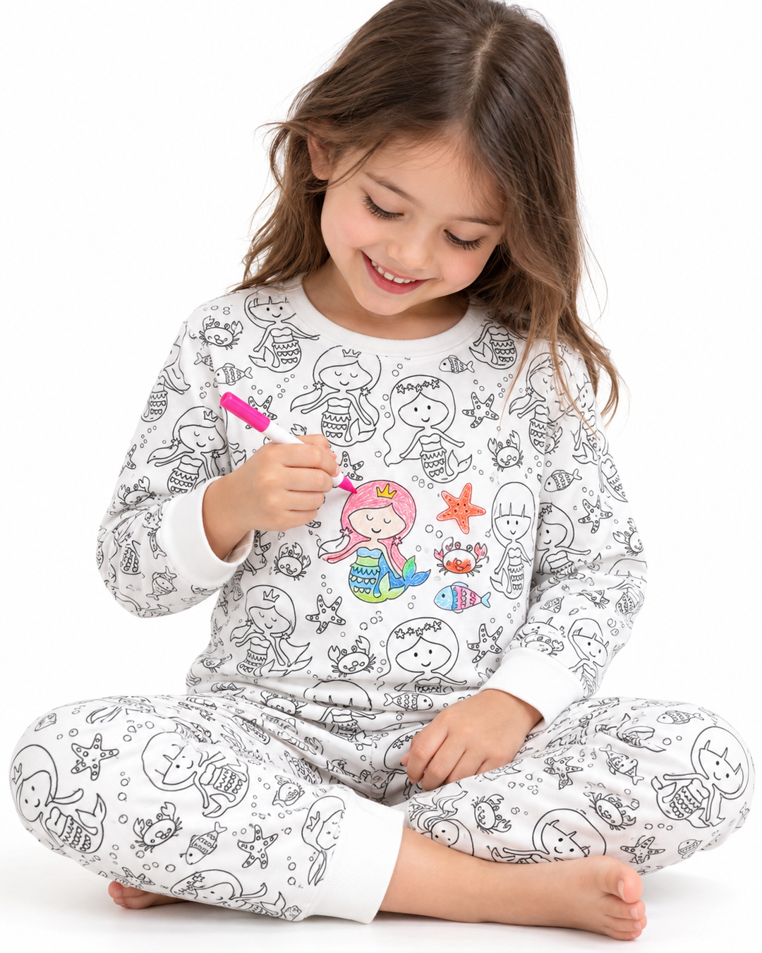 Little Mermaid Colorable Bamboo Two Piece Pajama Set