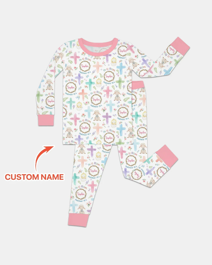 He Is Risen Personalized Template Two Piece Long Sleeve Pajama Set