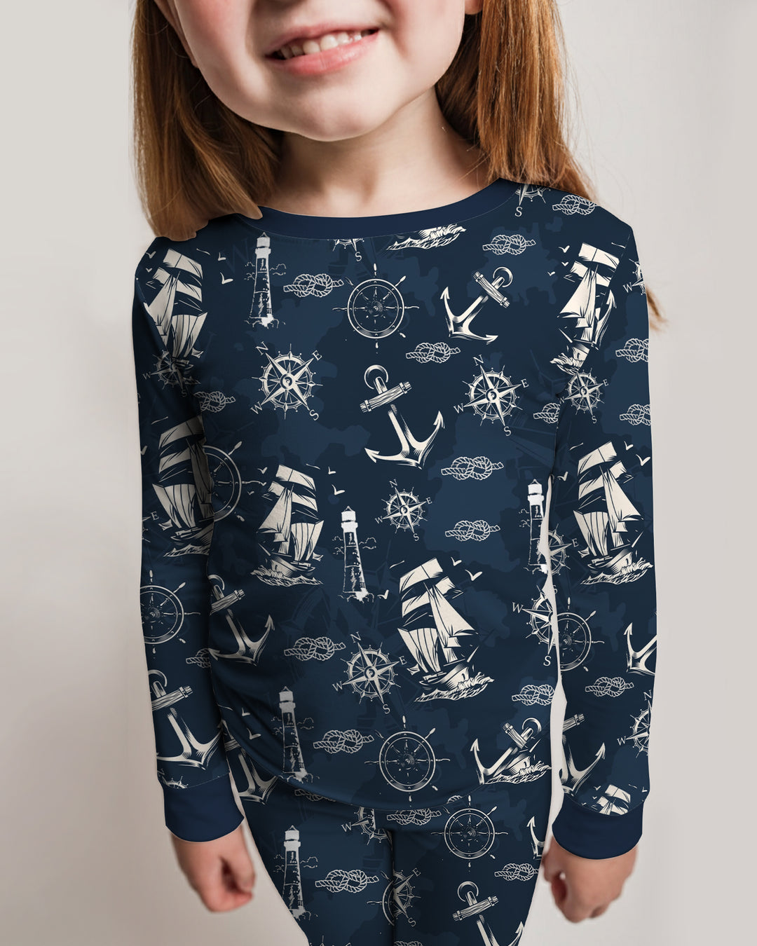Vintage Nautical Voyage Bamboo Two Piece Long Sleeve Pajama Set
