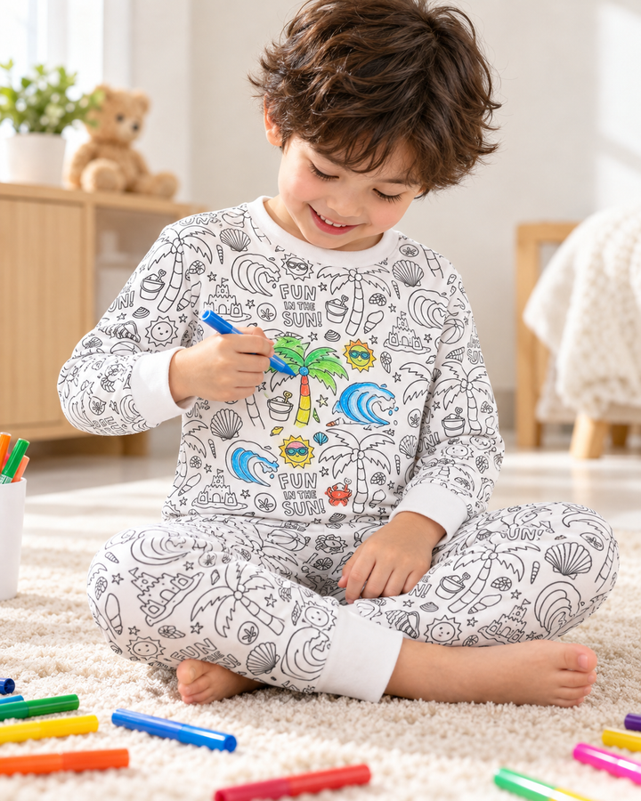 Conjunto de Pijama de Dos Piezas de Bambú Colorable "Beach Bash"