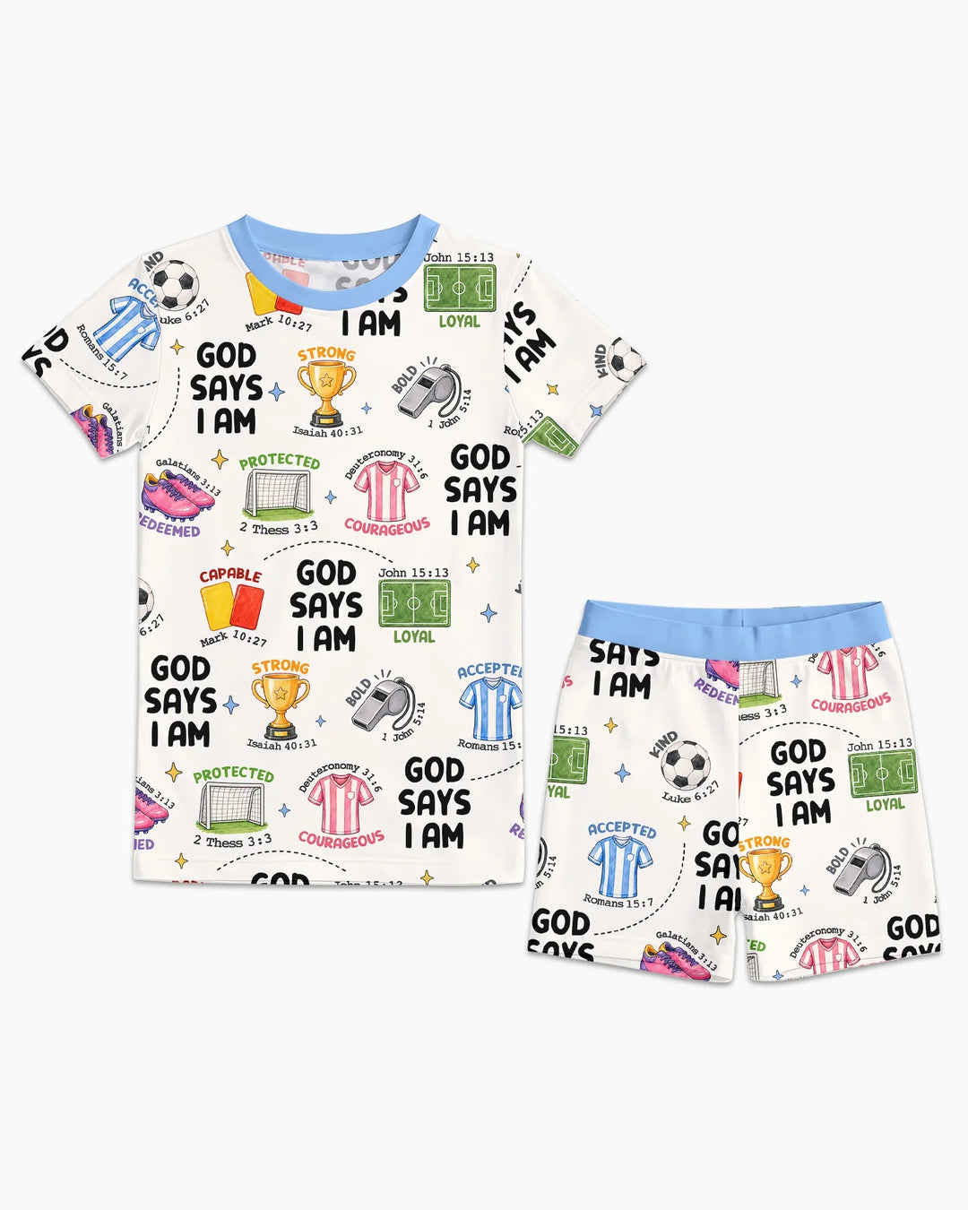 God Says I Am Soccer Bamboo Two Piece Short Sleeve Shorts Pajama Set