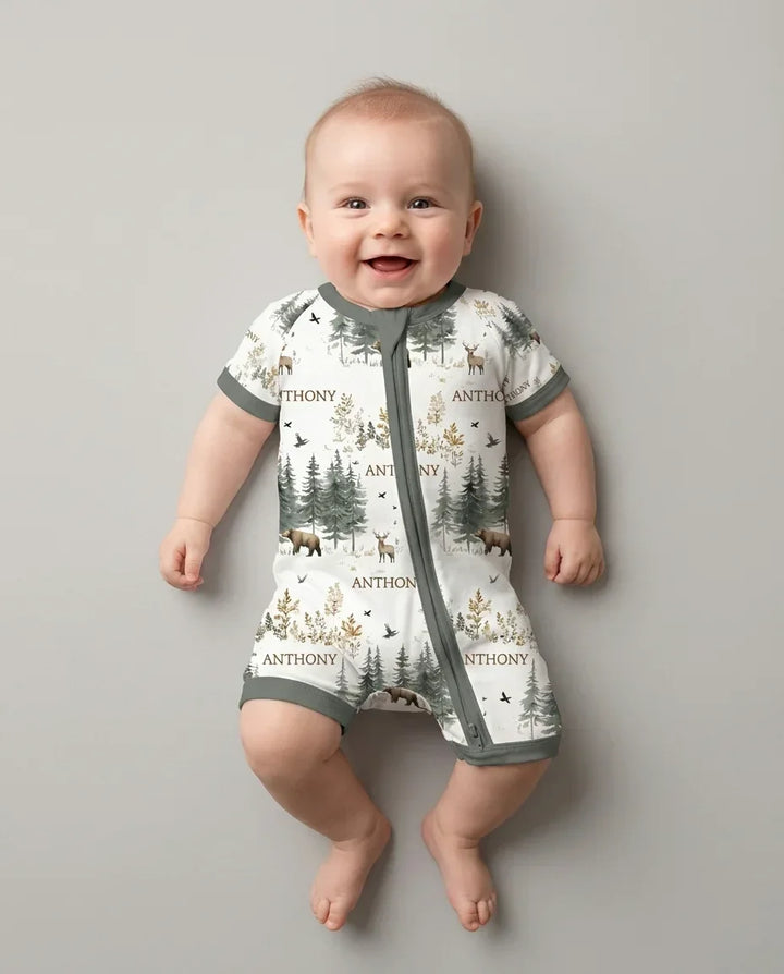 Custom Name Forest Bear Deer Bamboo Shorty Zippy