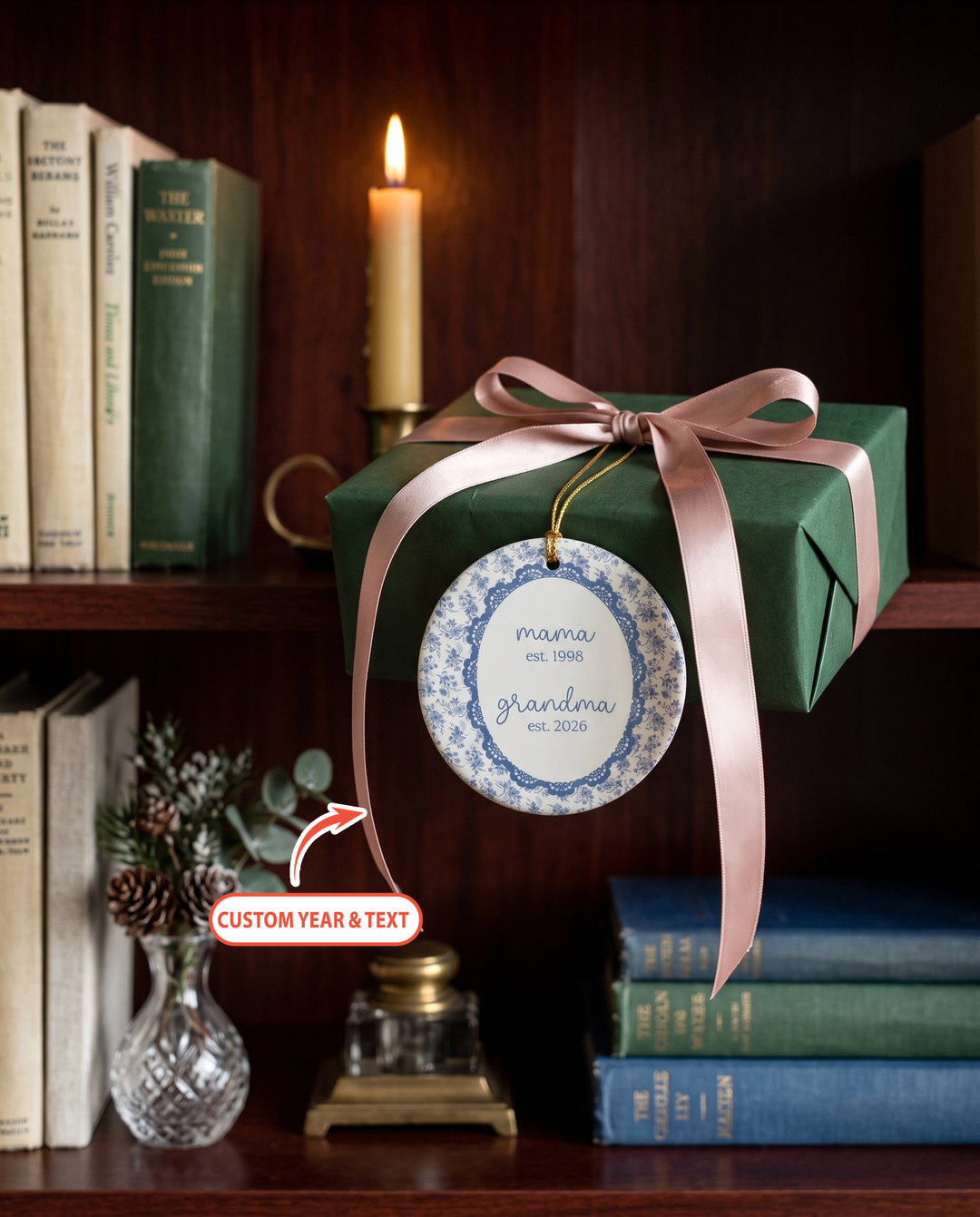 Custom Gift for Grandma Chinoiserie Flower Ceramic Ornament
