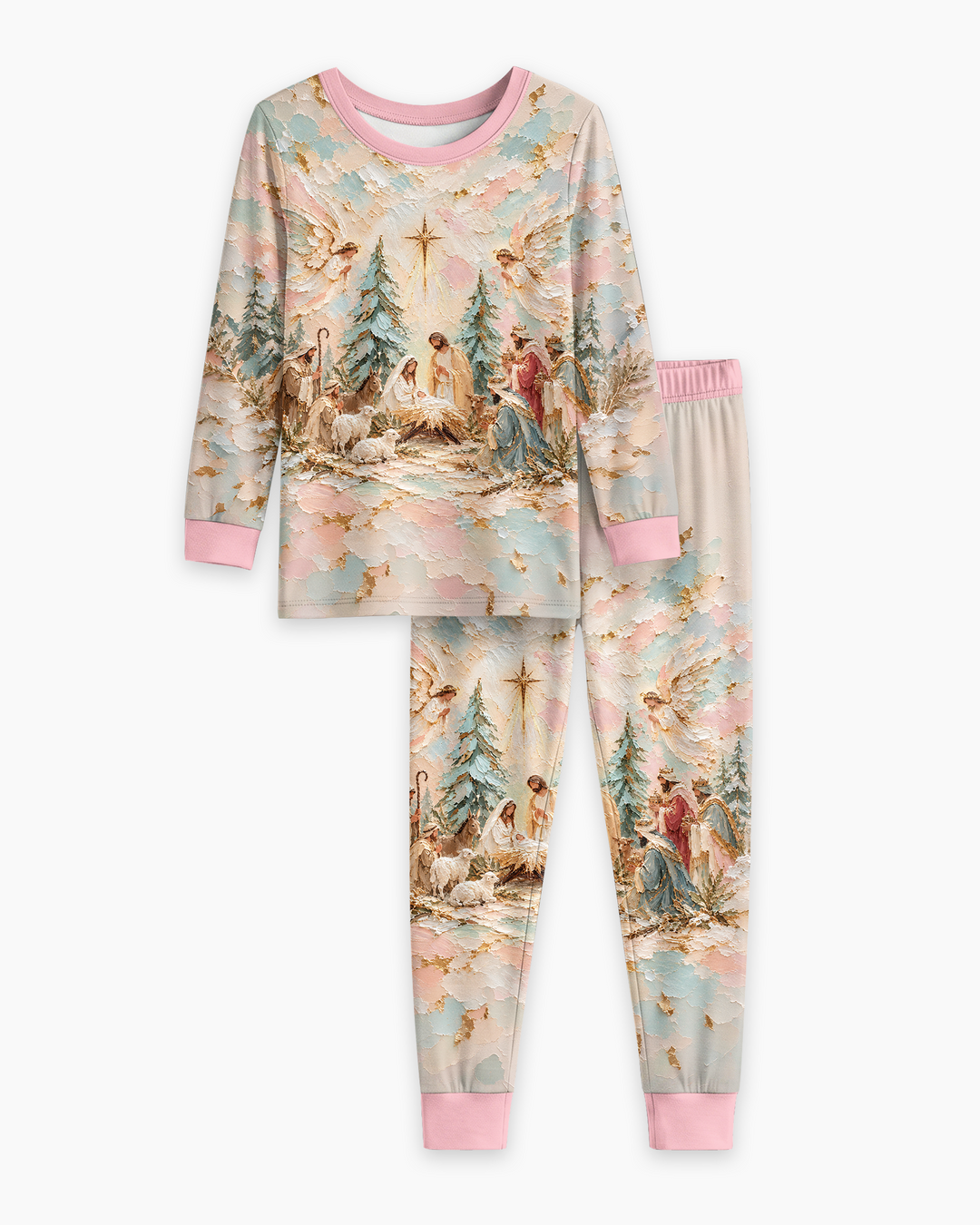 A Starry Holy Night Mommy & Me Matching Bamboo Two Piece Long Sleeve Pajama Set