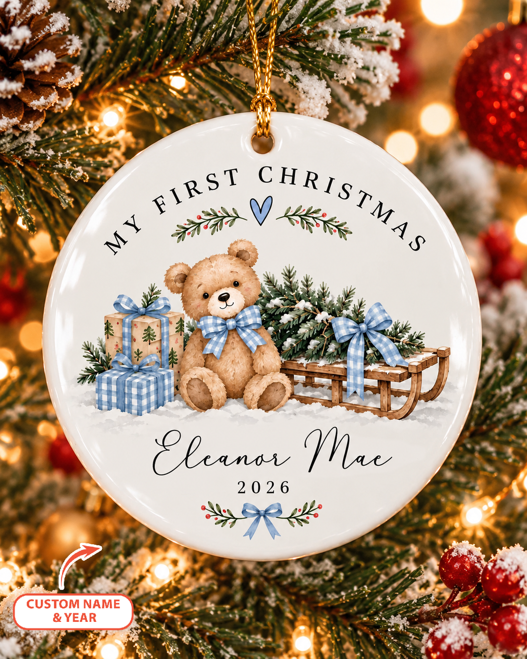 Baby Bear First Christmas Ceramic Ornament