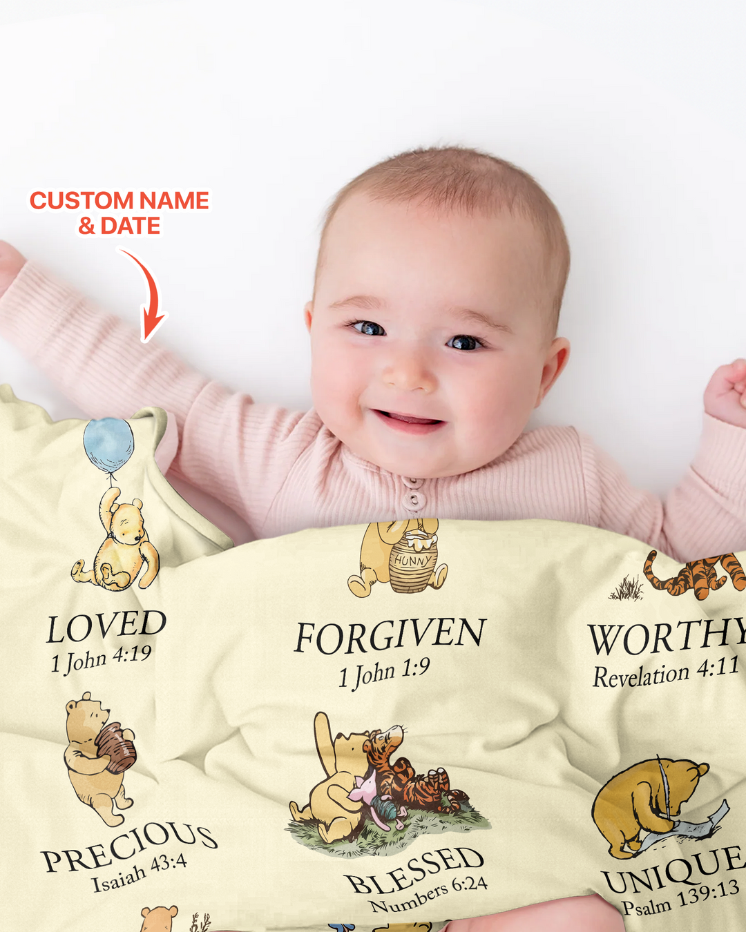 Personalized Baptism Classic Bear Bible Verses Bamboo Blanket